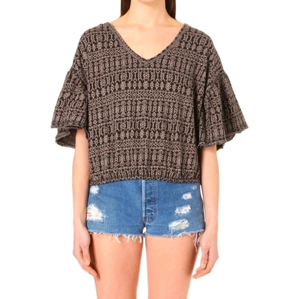 NWOT FREE PEOPLE Full Bloom Peasant Top in Black - S